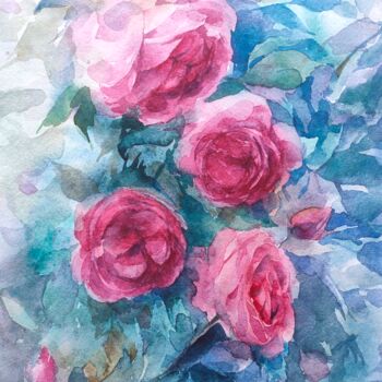 Painting titled "In the Rose Garden" by Ekaterina Sypkova (KatrinColourArt), Original Artwork, Watercolor
