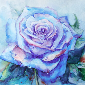 Pintura titulada "Blue rose" por Ekaterina Sypkova (KatrinColourArt), Obra de arte original, Acuarela