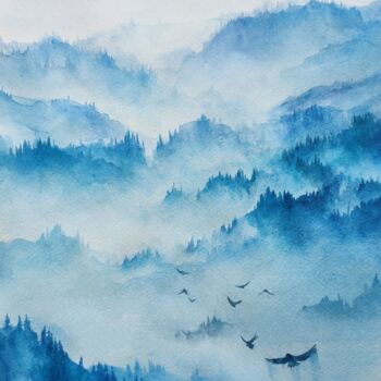 Painting titled "Misty land" by Ekaterina Sypkova (KatrinColourArt), Original Artwork, Watercolor
