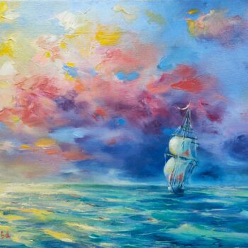 Painting titled "Oil Painting Seasca…" by Ekaterina Sypkova (KatrinColourArt), Original Artwork, Oil Mounted on Wood Stretch…