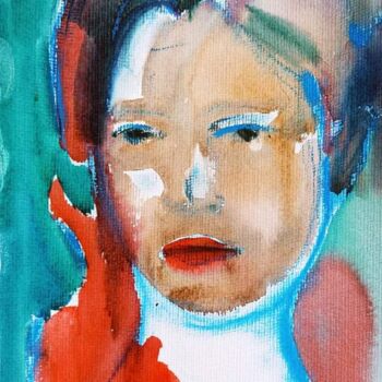 Painting titled "Lady in Red" by Katrin Rymsha, Original Artwork, Watercolor