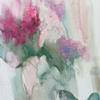 Painting titled "Lilac bouquet" by Katrin Rymsha, Original Artwork, Oil Mounted on Wood Panel