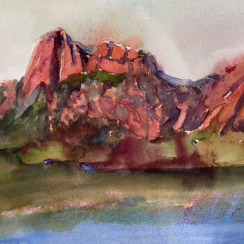 Peinture intitulée "Sunset in the mount…" par Katrin Rymsha, Œuvre d'art originale, Aquarelle