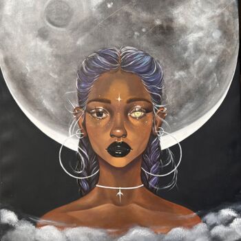 Painting titled "Luna" by Katsiaryna Budzko, Original Artwork, Oil Mounted on Wood Stretcher frame