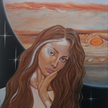 Painting titled "Jupiter" by Katsiaryna Budzko, Original Artwork, Oil Mounted on Wood Stretcher frame