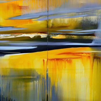 Painting titled "Diptych “Gravity.”…" by Katsiaryna Sumarava, Original Artwork, Oil Mounted on Wood Stretcher frame