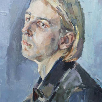 Painting titled "The man on the blue." by Katyusha Popova, Original Artwork, Oil