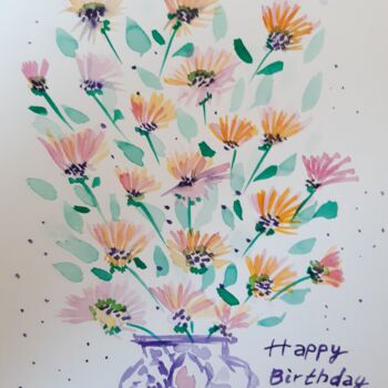 Painting titled "Happy birthday hand…" by Katwrina Golban, Original Artwork, Watercolor