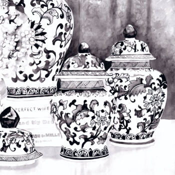 Digital Arts titled "Vase black 2" by Katwrina Golban, Original Artwork, Watercolor