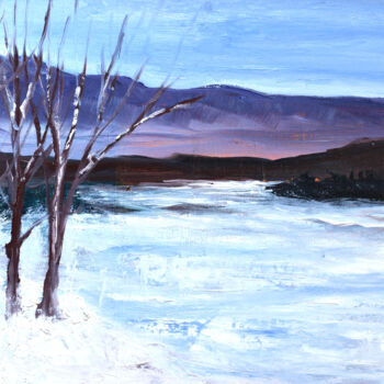 Painting titled "Frozen River" by Katy Hawk, Original Artwork, Oil
