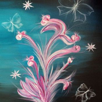 Painting titled "Rêve papillonnant" by Katy Lecomte, Original Artwork, Acrylic Mounted on Wood Stretcher frame