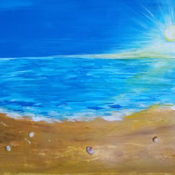 Картина под названием "Le soleil sur la mer" - Katy Lecomte, Подлинное произведение искусства, Акрил Установлен на Деревянна…