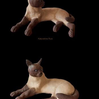 Sculpture intitulée "chat siamois" par Katyveline Ruiz, Œuvre d'art originale, Terre cuite