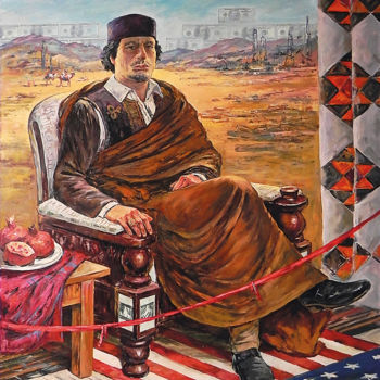 Pintura intitulada "Gaddafi forever" por George Shchegol, Obras de arte originais, Óleo Montado em Armação em madeira