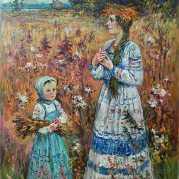 Painting titled "Girlfriends" by George Shchegol, Original Artwork, Oil Mounted on Wood Stretcher frame