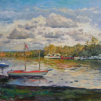 Painting titled "By the river" by George Shchegol, Original Artwork, Oil