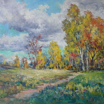 Painting titled "Autumn" by George Shchegol, Original Artwork, Oil Mounted on Wood Stretcher frame