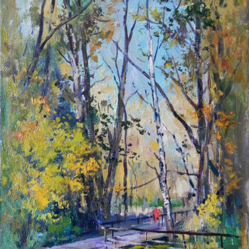 Painting titled "Autumn in the park" by George Shchegol, Original Artwork, Oil