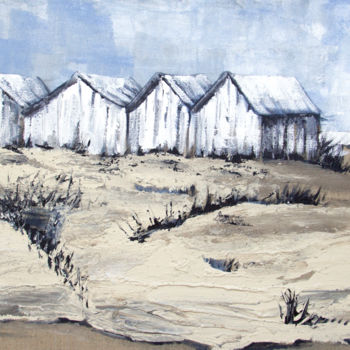 Painting titled "Les cabanes" by Michèle Kaus (Kaus), Original Artwork, Acrylic Mounted on Wood Stretcher frame