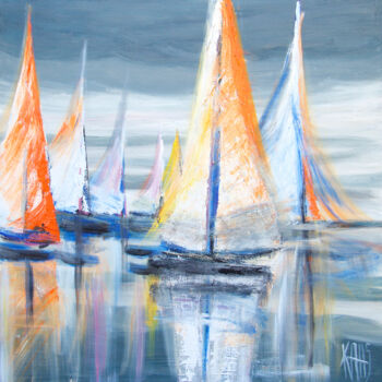 Painting titled "Les voiles II" by Michèle Kaus (Kaus), Original Artwork, Acrylic Mounted on Wood Stretcher frame