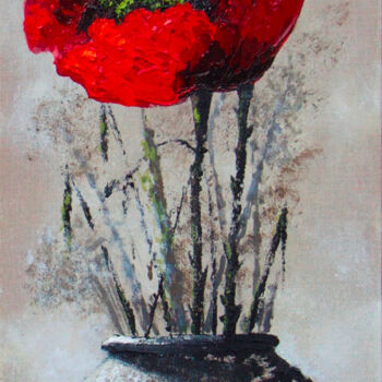 Painting titled "Les coquelicots 2" by Michèle Kaus (Kaus), Original Artwork, Acrylic Mounted on Wood Stretcher frame