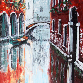 Malarstwo zatytułowany „Venise, le pont” autorstwa Michèle Kaus (Kaus), Oryginalna praca, Akryl Zamontowany na Drewniana ram…