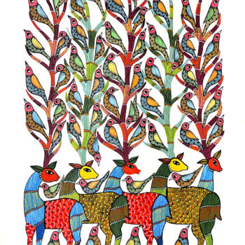 Pittura intitolato "Tree Of Life 11" da Kaushal Prasad Tekam, Opera d'arte originale, Acrilico