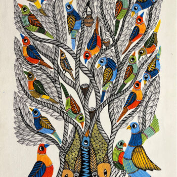 Pittura intitolato "Tree Of Life 12" da Kaushal Prasad Tekam, Opera d'arte originale, Acrilico