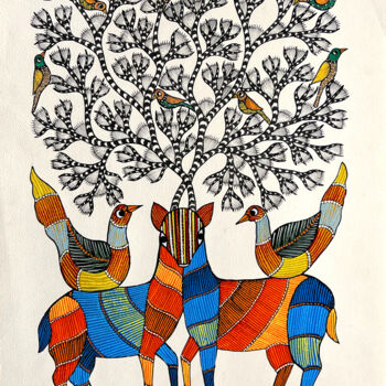 Pittura intitolato "Tree Of Life 14" da Kaushal Prasad Tekam, Opera d'arte originale, Acrilico
