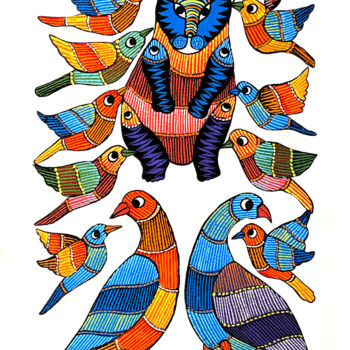 Pittura intitolato "Bird 1" da Kaushal Prasad Tekam, Opera d'arte originale, Acrilico