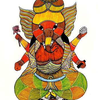 Peinture intitulée "Ganesha" par Kaushal Prasad Tekam, Œuvre d'art originale, Acrylique