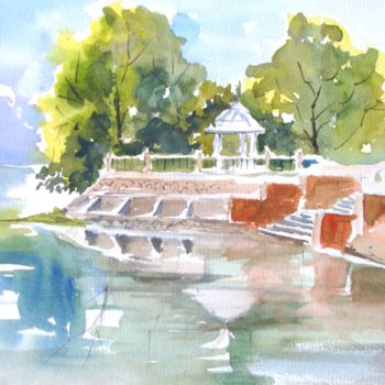 Painting titled "Lake view" by Kaustubh Kavathekar, Original Artwork