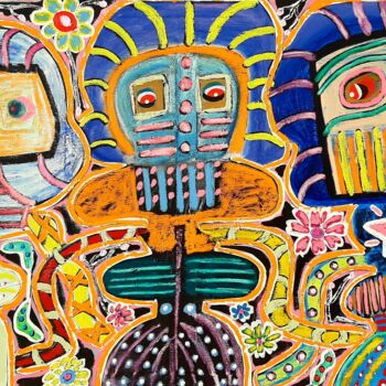 Peinture intitulée "3 hookah men as doo…" par Kaweh Agah, Œuvre d'art originale, Huile