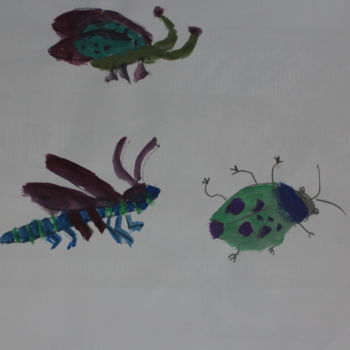 Painting titled "bugs böcekler" by Kaya Yuzseven, Original Artwork, Watercolor