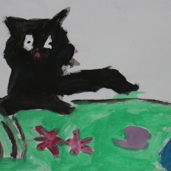 Painting titled "black cat kara kedi" by Kaya Yuzseven, Original Artwork, Watercolor