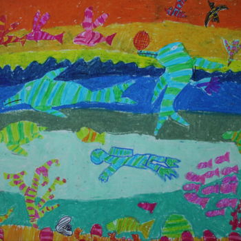 Painting titled "deep-sea-derin-deniz" by Kaya Yuzseven, Original Artwork, Pastel