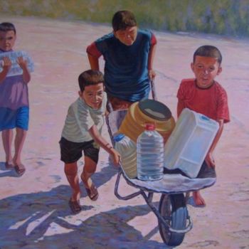 Malerei mit dem Titel "Les porteurs d'eau" von A.Kayoum Khounfais, Original-Kunstwerk
