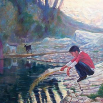 Peinture intitulée "Au bord de l'oued "…" par A.Kayoum Khounfais, Œuvre d'art originale