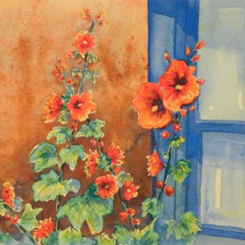 Pintura intitulada "Blue Window" por Kay Vickerman, Obras de arte originais, Aquarela