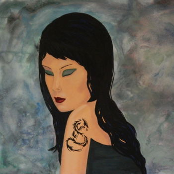 Painting titled "Tattoo" by Kay Vickerman, Original Artwork, Acrylic Mounted on Wood Stretcher frame