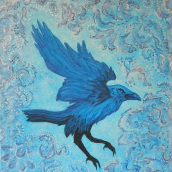 Painting titled "Raven in Blue" by Kay Vickerman, Original Artwork, Acrylic