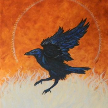 Pintura intitulada "Raven in Sienna" por Kay Vickerman, Obras de arte originais, Acrílico