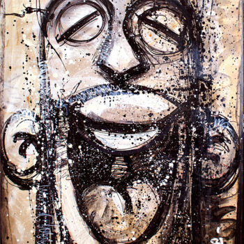 Malerei mit dem Titel "Happy Mask 01" von Kaza, Original-Kunstwerk, Acryl