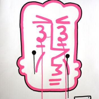 Drawing titled "big pink face" by Kazari, Original Artwork, Marker