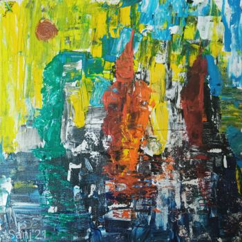 Painting titled "Colorful Sailboats" by Sanjana Taufique, Original Artwork, Acrylic