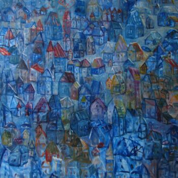 Pintura intitulada "Pamięć domów 7" por Kazimiera Myk-Magdziak, Obras de arte originais, Óleo