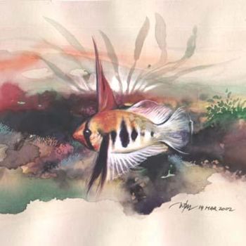 Painting titled "colorful fish" by Kbadz, Original Artwork, Oil
