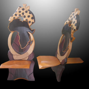 Scultura intitolato "Chaise à palabre Af…" da Kebe, Opera d'arte originale, Legno
