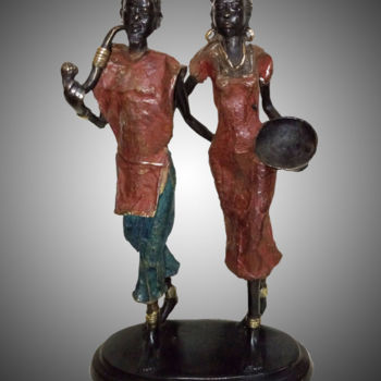 Scultura intitolato "Couple Statuette en…" da Kebe, Opera d'arte originale, Metalli