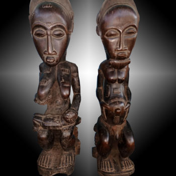 Γλυπτική με τίτλο "Couple Statuette  B…" από Kebe, Αυθεντικά έργα τέχνης, Ξύλο